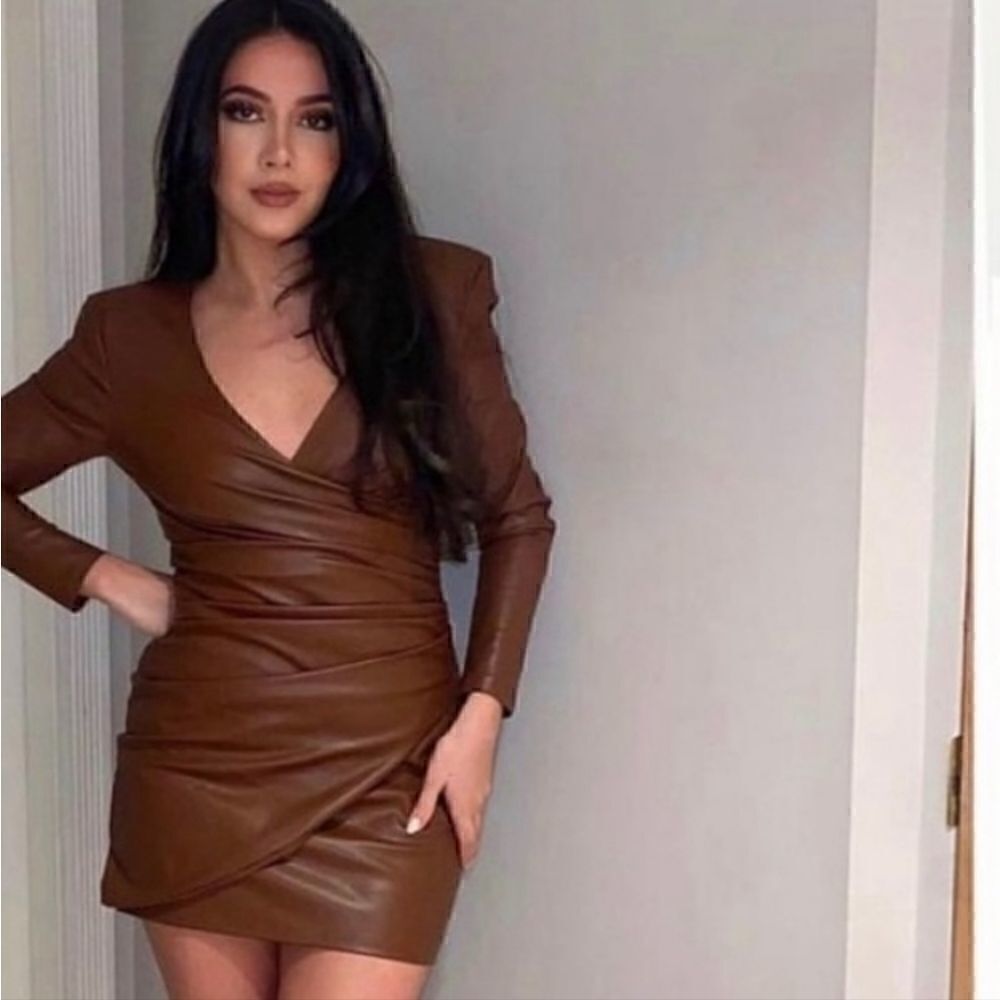 Nwt ZARA FAUX LEATHER DRESS BROWN NWT S bloggers fav - Picture 6 of 16